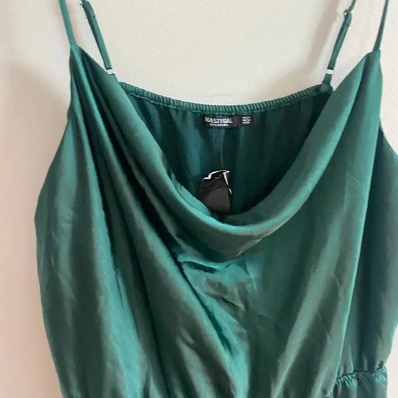 NWT Nasty Gal Green Satin Slip Dress - Picture 5 of 12